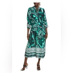 New Anthropology Garrie B Green and White Patterned Dress S